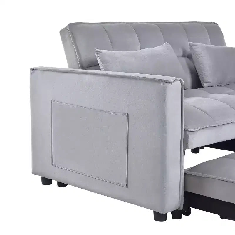 PexFix 3-in-1 Schlafsofa ausziehbarer Couch mit verstellbarer Rückenlehne, Samt-Zweisitzer Futonsofa mit Kissen für Wohnzimmer, Apartment, Grau