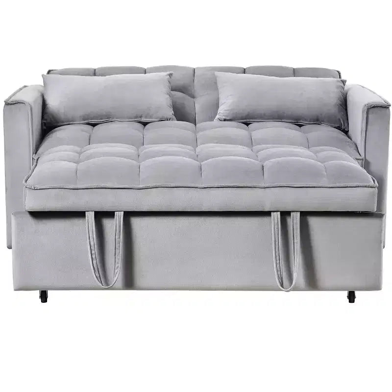PexFix 3-in-1 Schlafsofa ausziehbarer Couch mit verstellbarer Rückenlehne, Samt-Zweisitzer Futonsofa mit Kissen für Wohnzimmer, Apartment, Grau