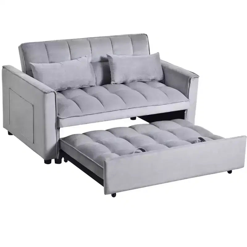 PexFix 3-in-1 Schlafsofa ausziehbarer Couch mit verstellbarer Rückenlehne, Samt-Zweisitzer Futonsofa mit Kissen für Wohnzimmer, Apartment, Grau