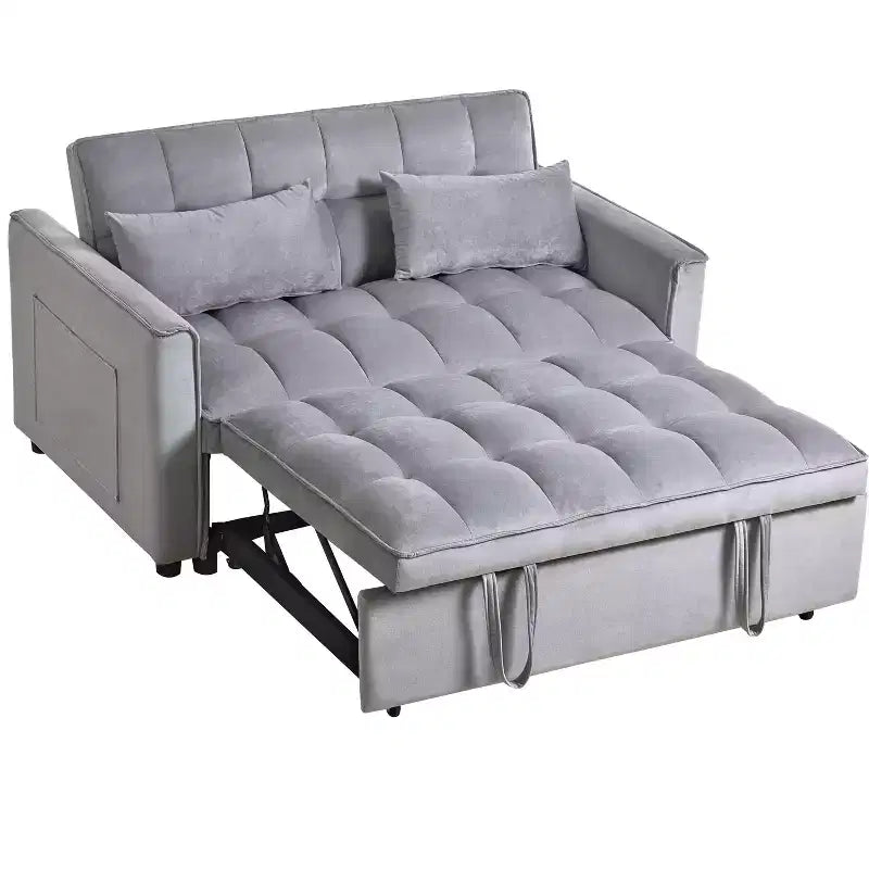 PexFix 3-in-1 Schlafsofa ausziehbarer Couch mit verstellbarer Rückenlehne, Samt-Zweisitzer Futonsofa mit Kissen für Wohnzimmer, Apartment, Grau