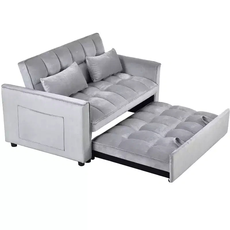 PexFix 3-in-1 Schlafsofa ausziehbarer Couch mit verstellbarer Rückenlehne, Samt-Zweisitzer Futonsofa mit Kissen für Wohnzimmer, Apartment, Grau