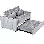 PexFix 3-in-1 Schlafsofa ausziehbarer Couch mit verstellbarer Rückenlehne, Samt-Zweisitzer Futonsofa mit Kissen für Wohnzimmer, Apartment, Grau