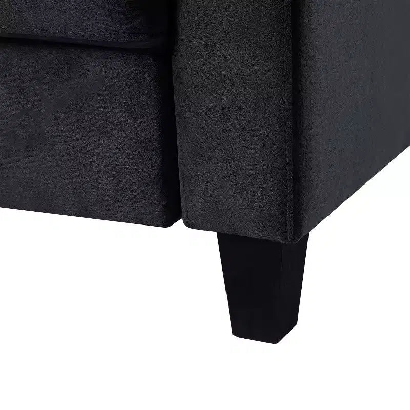 PexFix 3-Sitzer Sektionalsofa mit U-förmiger Federung und Massivholzrahmen, gepolsterte Couch aus Samt im Mid-Century-Stil für Wohnzimmer, Schlafzimmer, Büro, Schwarz