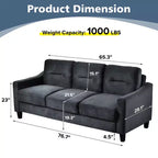 PexFix 3-Sitzer Sektionalsofa mit U-förmiger Federung und Massivholzrahmen, gepolsterte Couch aus Samt im Mid-Century-Stil für Wohnzimmer, Schlafzimmer, Büro, Schwarz