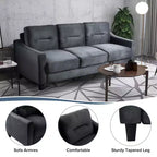 PexFix 3-Sitzer Sektionalsofa mit U-förmiger Federung und Massivholzrahmen, gepolsterte Couch aus Samt im Mid-Century-Stil für Wohnzimmer, Schlafzimmer, Büro, Schwarz