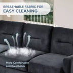 PexFix 3-Sitzer Sektionalsofa mit U-förmiger Federung und Massivholzrahmen, gepolsterte Couch aus Samt im Mid-Century-Stil für Wohnzimmer, Schlafzimmer, Büro, Schwarz