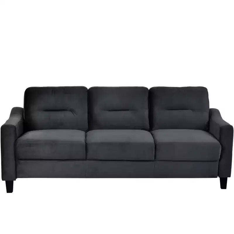PexFix 3-Sitzer Sektionalsofa mit U-förmiger Federung und Massivholzrahmen, gepolsterte Couch aus Samt im Mid-Century-Stil für Wohnzimmer, Schlafzimmer, Büro, Schwarz