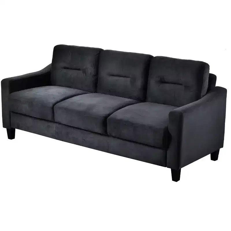 PexFix 3-Sitzer Sektionalsofa mit U-förmiger Federung und Massivholzrahmen, gepolsterte Couch aus Samt im Mid-Century-Stil für Wohnzimmer, Schlafzimmer, Büro, Schwarz