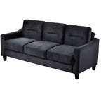 PexFix 3-Sitzer Sektionalsofa mit U-förmiger Federung und Massivholzrahmen, gepolsterte Couch aus Samt im Mid-Century-Stil für Wohnzimmer, Schlafzimmer, Büro, Schwarz