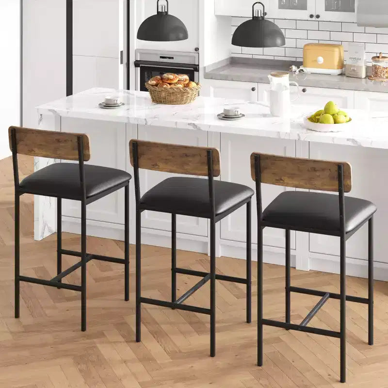Barhocker 2er-Set, Küchen-Barhocker mit Fußstütze, 25,5 Zoll gepolsterte Barstühle mit Rückenlehne, 2 Thekenhocker für Bartheke