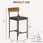 Barhocker 2er-Set, Küchen-Barhocker mit Fußstütze, 25,5 Zoll gepolsterte Barstühle mit Rückenlehne, 2 Thekenhocker für Bartheke