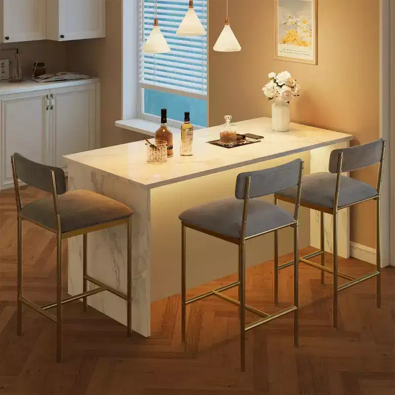 Barhocker 2er-Set, Küchen-Barhocker mit Fußstütze, 25,5 Zoll gepolsterte Barstühle mit Rückenlehne, 2 Thekenhocker für Bartheke