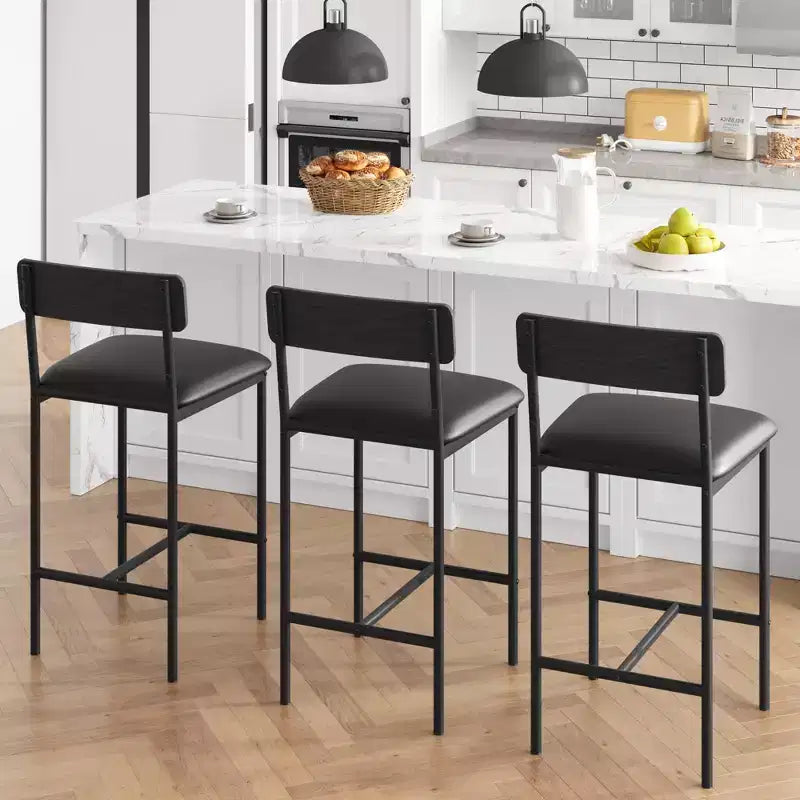 Barhocker 2er-Set, Küchen-Barhocker mit Fußstütze, 25,5 Zoll gepolsterte Barstühle mit Rückenlehne, 2 Thekenhocker für Bartheke