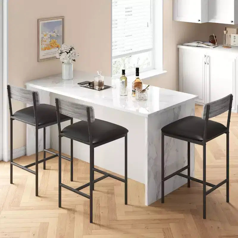 Barhocker 2er-Set, Küchen-Barhocker mit Fußstütze, 25,5 Zoll gepolsterte Barstühle mit Rückenlehne, 2 Thekenhocker für Bartheke