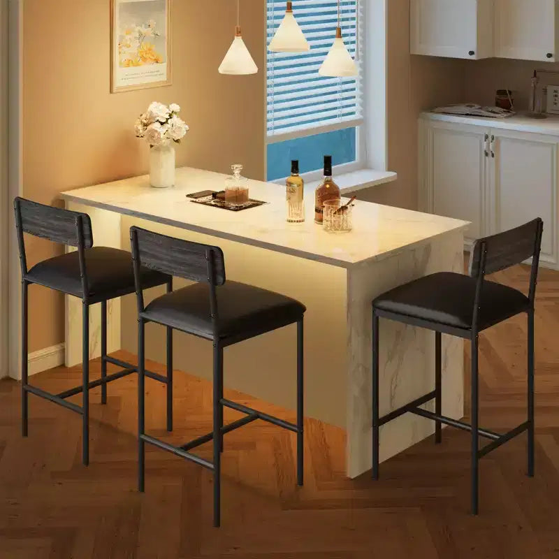 Barhocker 2er-Set, Küchen-Barhocker mit Fußstütze, 25,5 Zoll gepolsterte Barstühle mit Rückenlehne, 2 Thekenhocker für Bartheke
