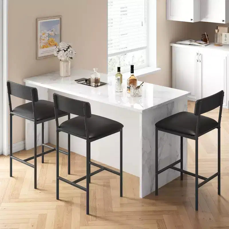 Barhocker 2er-Set, Küchen-Barhocker mit Fußstütze, 25,5 Zoll gepolsterte Barstühle mit Rückenlehne, 2 Thekenhocker für Bartheke
