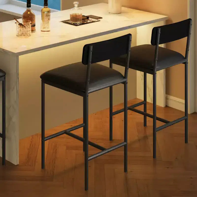 Bar Stools Set of 2, Kitchen Bar Stools with Footrest, 25.5 Inches Upholstered Bar Chairs with Back, 2 Counter Height Barstools for Counter Bar