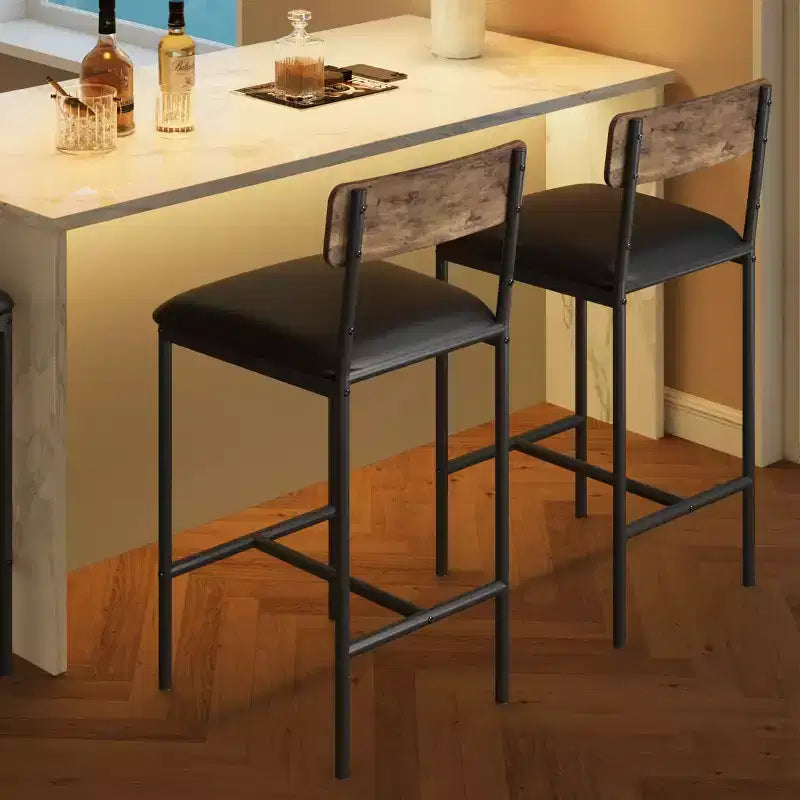 Barhocker 2er-Set, Küchen-Barhocker mit Fußstütze, 25,5 Zoll gepolsterte Barstühle mit Rückenlehne, 2 Thekenhocker für Bartheke