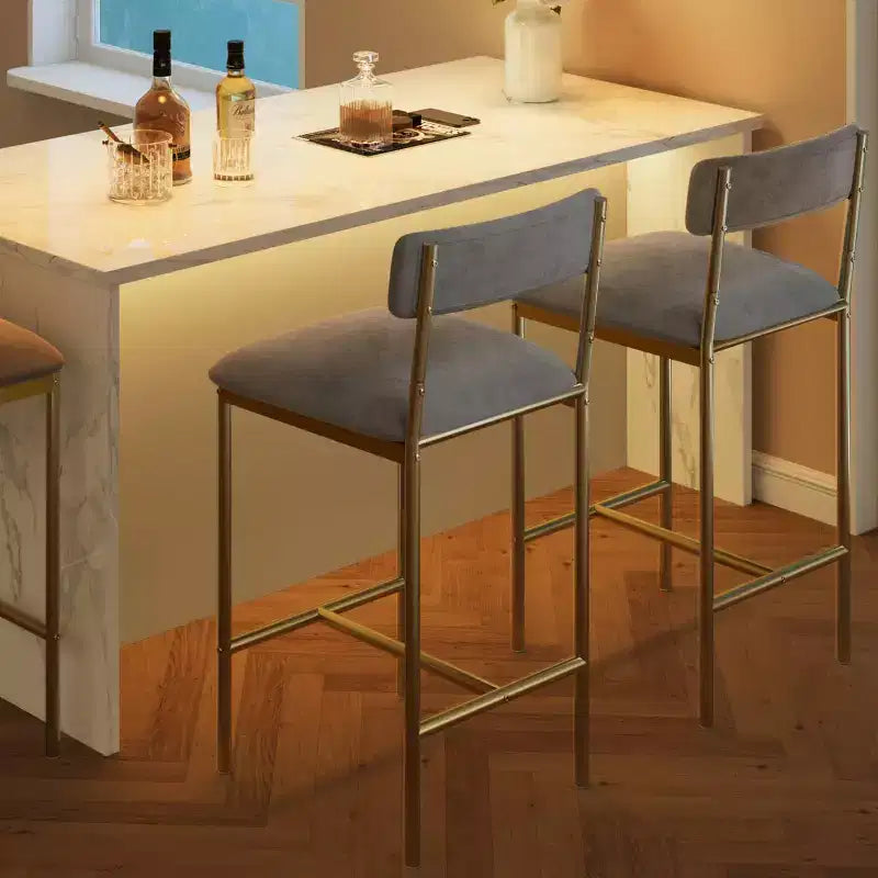 Barhocker 2er-Set, Küchen-Barhocker mit Fußstütze, 25,5 Zoll gepolsterte Barstühle mit Rückenlehne, 2 Thekenhocker für Bartheke