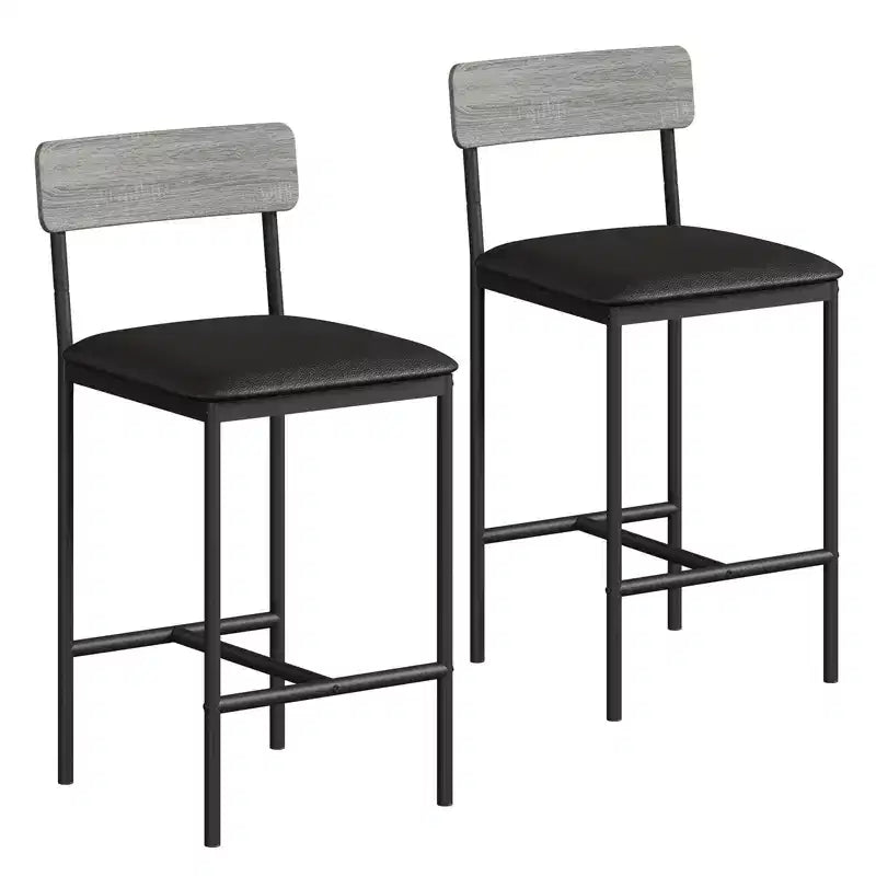 Barhocker 2er-Set, Küchen-Barhocker mit Fußstütze, 25,5 Zoll gepolsterte Barstühle mit Rückenlehne, 2 Thekenhocker für Bartheke