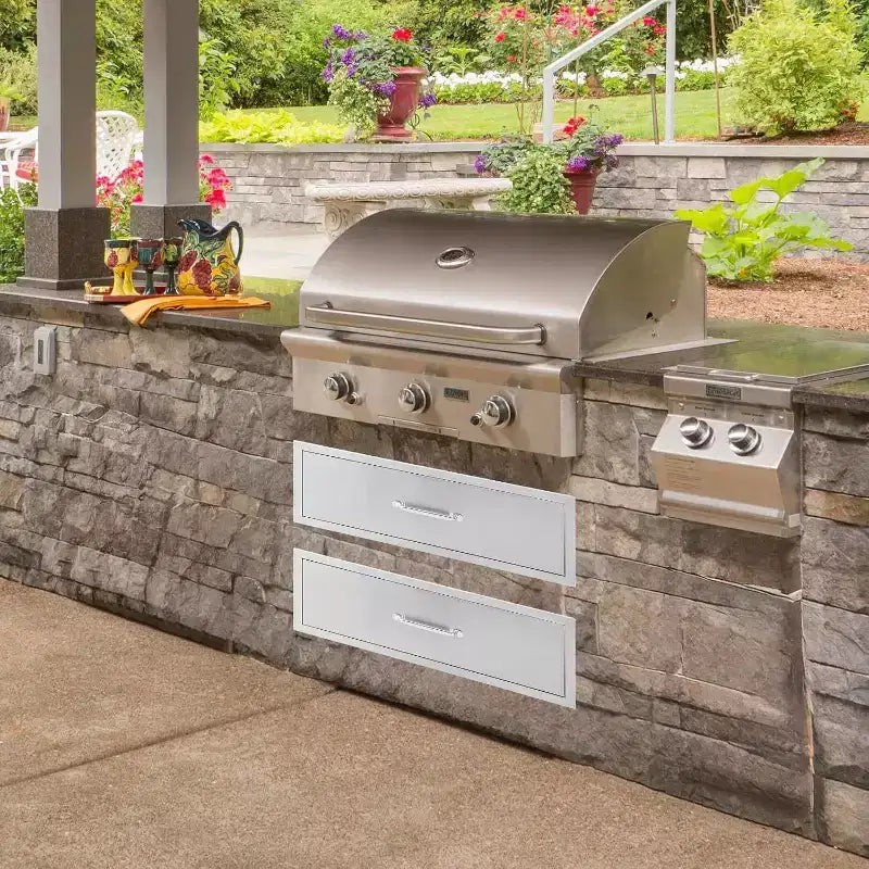 Acekool Outdoor Küchenschublade 30 B x 23 H x 10 T, Edelstahl-Kommode mit 2 Schubladen, Einbau für Grillinsel, Terrassengrillstation, Silber