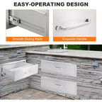 Acekool Outdoor Küchenschublade 30 B x 23 H x 10 T, Edelstahl-Kommode mit 2 Schubladen, Einbau für Grillinsel, Terrassengrillstation, Silber