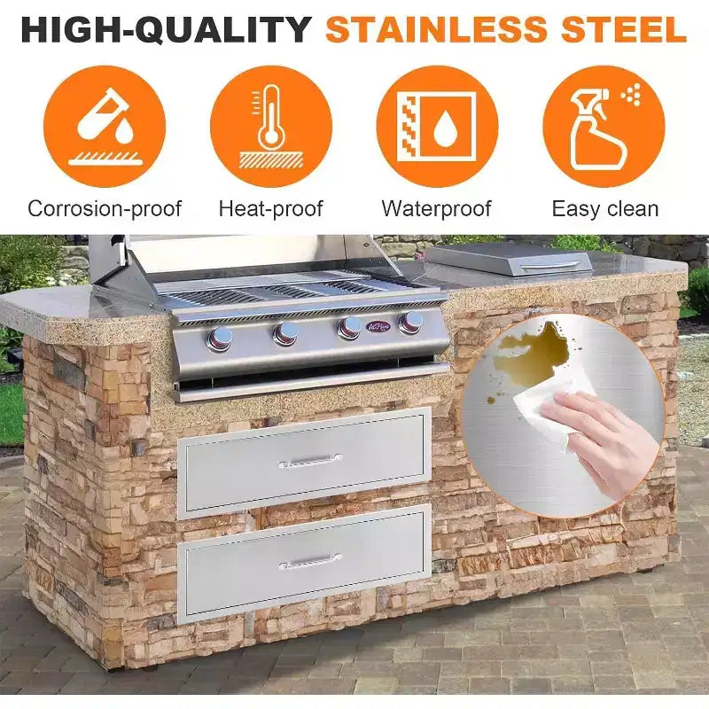 Acekool Outdoor Küchenschublade 30 B x 23 H x 10 T, Edelstahl-Kommode mit 2 Schubladen, Einbau für Grillinsel, Terrassengrillstation, Silber
