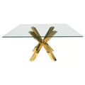 HomeRoots 60 Clear and Gold Glass and Metal Cross Leg Base Square Dining Table