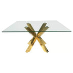 HomeRoots 60 Clear and Gold Glass and Metal Cross Leg Base Square Dining Table