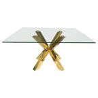 HomeRoots 60 Esszimmertisch mit klarer und goldener Glas- und Metallkreuzfuß-Basis