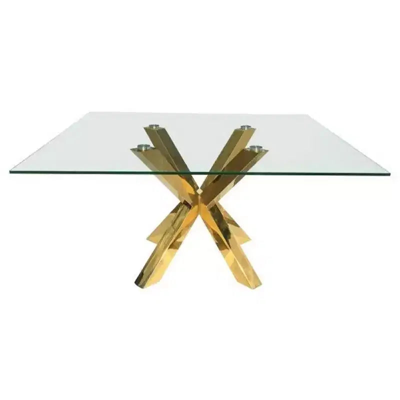 HomeRoots 60 Esszimmertisch mit klarer und goldener Glas- und Metallkreuzfuß-Basis