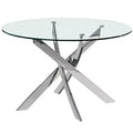 HomeRoots 48 Clear and Silver Glass and Metal Cross Leg Base Round Top Dining Table