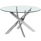HomeRoots 48 Clear and Silver Glass and Metal Cross Leg Base Round Top Dining Table