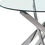 HomeRoots 48 Klarer und Silberner Glas- und Metall-Esstisch mit Kreuzfuß und Runder Platte