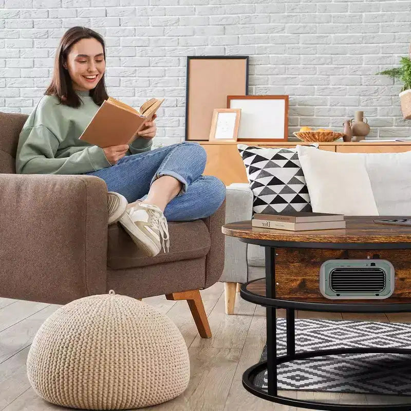 Couchtisch mit Hebefunktion und verstecktem Stauraum, runder Wohnzimmertisch