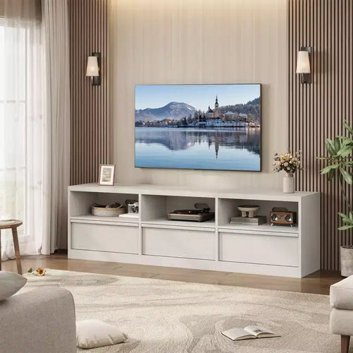 70 Inch TV Stand for 80 TVs, Mid Century Modern Storage Drawer with Open Shelves, Wood Media Console Cabinet for Living Room/Bedroom, Vintage