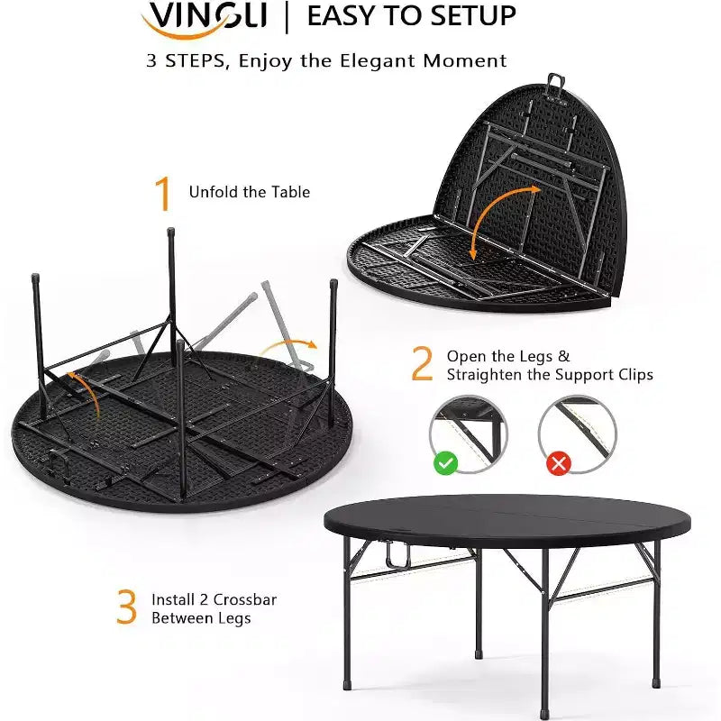 VINGLI 5 FT Schwarzer Runder Klappbarer Gewerbetisch, 60 Zoll Tragbarer Kunststoff Esstisch Spieltisch für Küche Party Hochzeit Event, 1-Pack