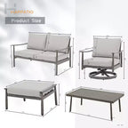 HAPPATIO 6-teiliges Outdoor-Konversationsset aus Aluminium mit 1 Zweisitzer-Sofa, Couchtisch, 2 Drehsesseln und Hockern