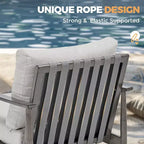 HAPPATIO 6-teiliges Outdoor-Konversationsset aus Aluminium mit 1 Zweisitzer-Sofa, Couchtisch, 2 Drehsesseln und Hockern
