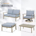 HAPPATIO 6-teiliges Outdoor-Konversationsset aus Aluminium mit 1 Zweisitzer-Sofa, Couchtisch, 2 Drehsesseln und Hockern