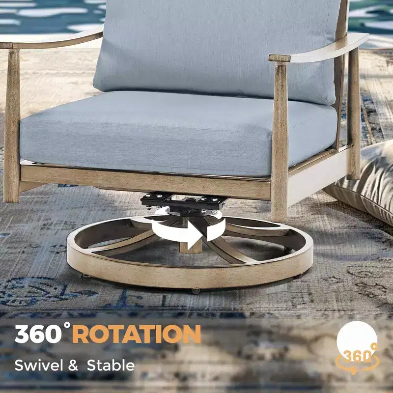HAPPATIO 6-teiliges Outdoor-Konversationsset aus Aluminium mit 1 Zweisitzer-Sofa, Couchtisch, 2 Drehsesseln und Hockern