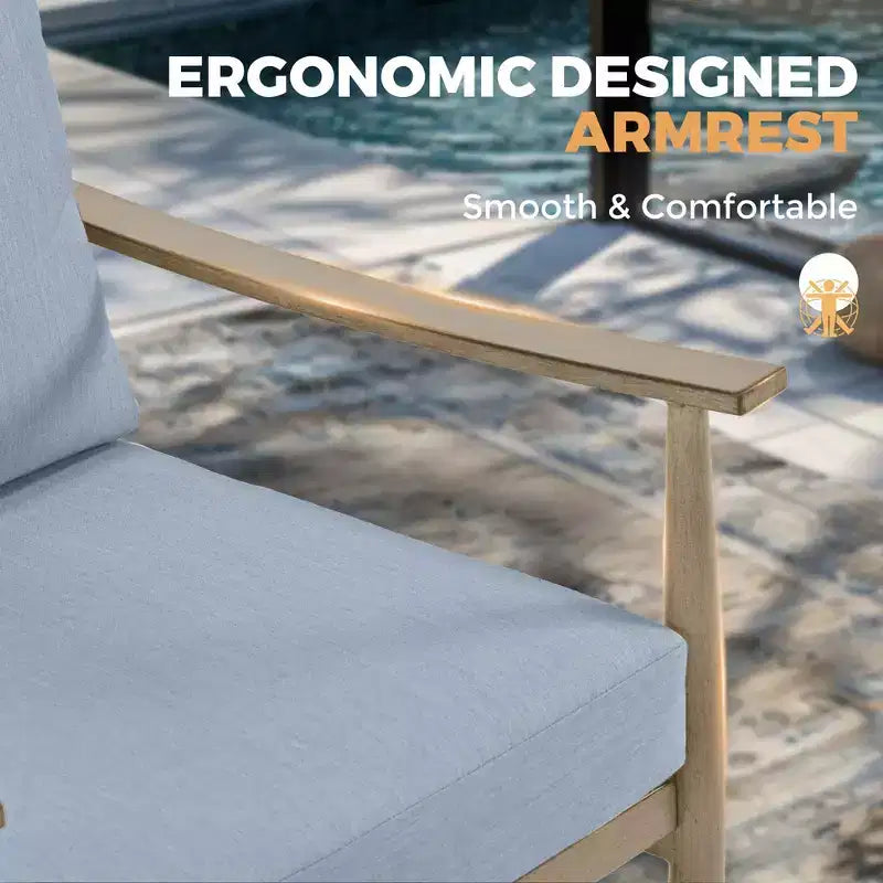 HAPPATIO 6-teiliges Outdoor-Konversationsset aus Aluminium mit 1 Zweisitzer-Sofa, Couchtisch, 2 Drehsesseln und Hockern