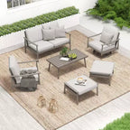 HAPPATIO 6-teiliges Outdoor-Konversationsset aus Aluminium mit 1 Zweisitzer-Sofa, Couchtisch, 2 Drehsesseln und Hockern
