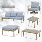 HAPPATIO 7-teiliges Aluminium-Gartengesprächs-Set bestehend aus 1 Dreisitzer-Sofa, Beistelltisch, Couchtisch, 2 Drehstühlen und Hockern