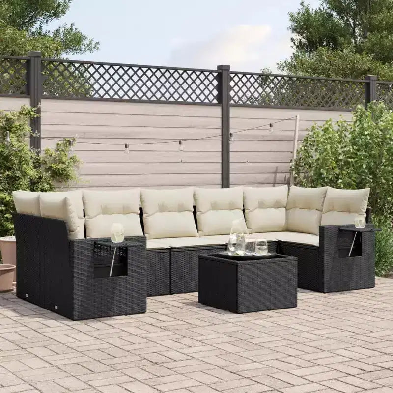 vidaXL Garten-Sitzgruppe Schwarz Polyrattan Große Verstellbare Füße
