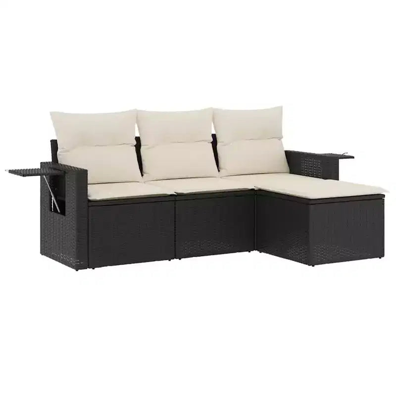 vidaXL Garden Sofa Set Black PE Rattan, Powder-Coated Steel 4 Piece Set