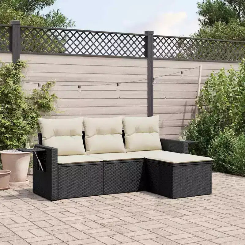 vidaXL Gartensitzgruppe Schwarz PE-Rattan, pulverbeschichteter Stahl 4-teilig