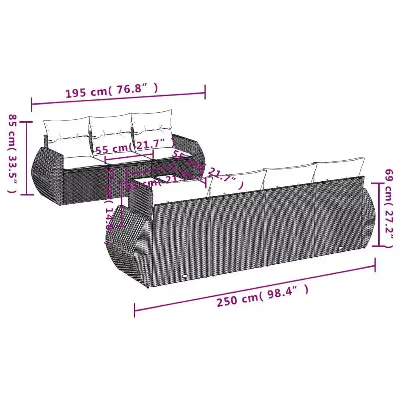 vidaXL Garten-Sofa-Set Schwarz Polyrattan Große modulare Garten-Sofa-Garnitur