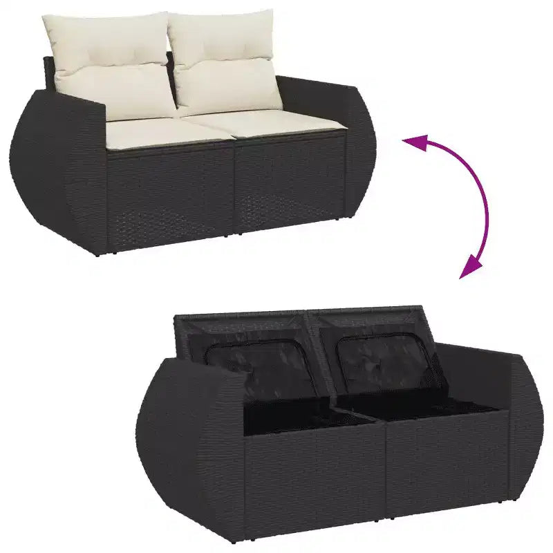 vidaXL Garten-Sofa-Set Schwarz Polyrattan Große modulare Garten-Sofa-Garnitur
