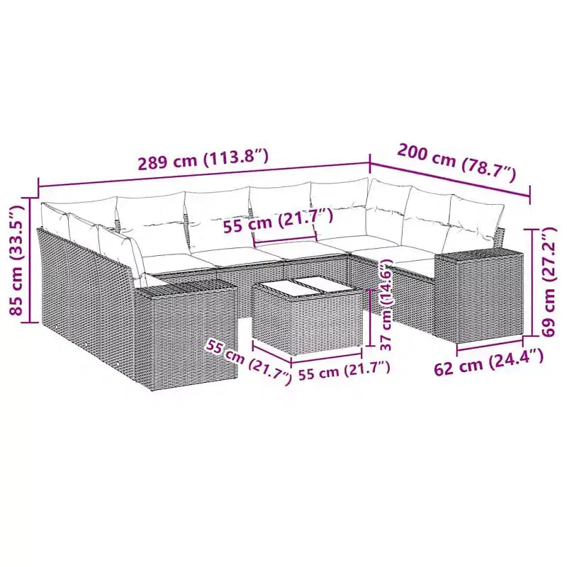 vidaXL Garten-Sofagarnitur Schwarz Polyrattan Große Modulare Garten-Sofagarnitur